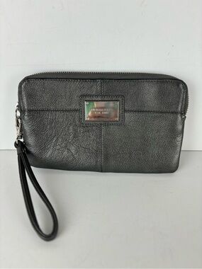 Tignanello Metallic Pewter Colored-Multi-compartment Wristlet/Wallet-EUC